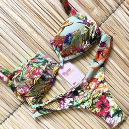 Set Two Pieces Print Bikinis Set Women Push Up Swimwear Swimsuit Sexy Thong Bikini String Girl Brazilian Biquini Halter Bathing Suit