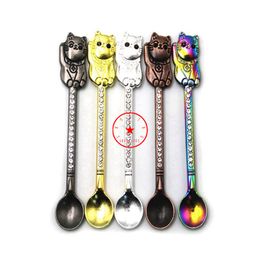 Colourful Smoking Herb Tobacco Oil Rigs Cream Shovel Metal Dabber Scoop Straw Spoon Portable Cute Cat Diamond Bubbler Waterpipe Bong Cigarette Holder DHL