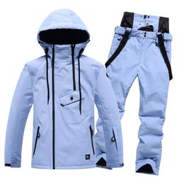 Outdoor Winter Ski Suits Solid Color Windproof Insulation Waterproof Snowboard Clothing Suit Breathable Skiing Set Men Women 240111