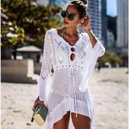 "Stylish Women's Crochet Beach Cover Up with Tassel Tie - Trendy Knitted Beachwear for Summer, Sexy See-through Swimsuit Cover Up and Beach Dress"