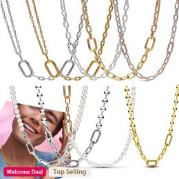 Pendants New Women's High Quality 925 Sterling Silver Light Luxury Pearl Logo ME Metal Bead Ring Chain Necklace DIY Fashion Charm Jewelry