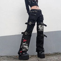 Jeans Free Shipping Denim Street Cool Gothic Style LowRise Print Leg Loop Trousers Washed Jeans Daily Life Pants 90s Vintage Clothes