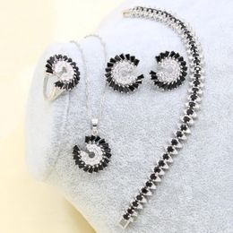 Sets XUTAAYI Black Silver Color Wedding Jewelry Sets Earrings For Women Luxury Jewelry Bracelet Rings Bridal Pendant Necklace Set