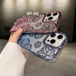 For iPhone 15 Pro Max Luxury Flash Glitter Flowers Square Plating Frame Phone Case For iPhone 11 12 13 14 Soft Protective Cover 100pcs