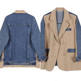 Womens Designer Unique Design Sense Denim Splicing Jacket Women Spring and Autumn Premium Temperament Casual Popular Small Suit Jacket