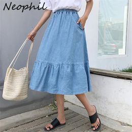 Jeans Neophil 2023 Preppy Style Women Denim Midcalf Skirts Winter High Waist Sxxxl Faldas Larga Women Button Jean School Skirt S1731