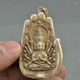 Decorative Figurines 4.4 Old Chinese Silver 1000 Arms Avalokiteshvar A Of Goddess Amulet Pendant