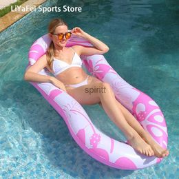 Other Pools SpasHG Pink Green Printed Adult Water Inflatable Floating Row Water Bed with Backrest Hammock Long Pool Beach Air Mattresses Chair YQ240111