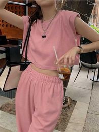 Women's Two Piece Pants Casual Tracksuit Women Sets Crop Top Wide Leg Set Womens Clothes Summer Fashion Simple Style Matching Outfits