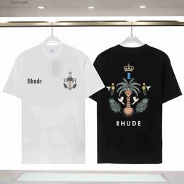 Designers t Shirt Summer Europe Rhude Polos American Stars Fashion Mens Tshirts Star Satin Cotton Casual T-shirt Women Men Tees Black White M-3xl QT2X