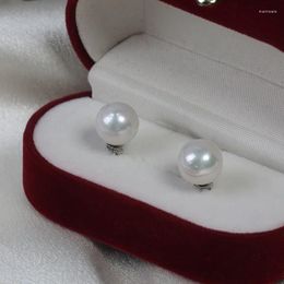 Stud Earrings S925 Sterling Silver Needle 10-11mm Edison Round Bead Natural Freshwater Pearl