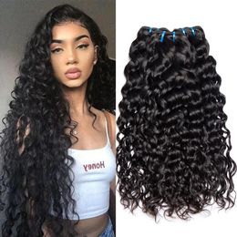 Water Wave Hair Bundles 30In Long 3 4Pcs Lot Wet And Wavy Remy Human Weaves Peruvian Natural Black For Women 240110