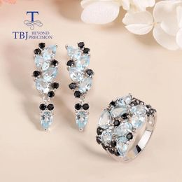 Sets New 925 sterling silver Jewellery set natural gemstone pear 4*6mm sky blue topaz earring ring for women fine Jewellery