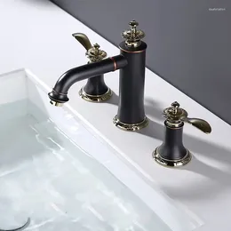 Bathroom Sink Faucets Luxury Brass Three Hole Two Handle Faucet Top Quality Copper Basin Mixer Original Design Cold Water Tap