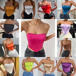 Fashion Tank Top Women Sexy Party Clubwear Backless Vests 2024 New Bright Face Bra Strapless Tops Solid Colour Tights Vest Outfits