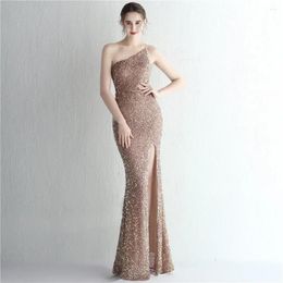 Casual Dresses Sladuo Women Sleeveless One Shoulder Sequin Dress Sparkly Glitter Maxi Cocktail Elegant Wedding With Slit