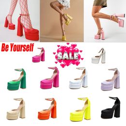 Fashion Ankle Buckle Square Heels Pumps Women Patent Leather Platform Shoes Woman Sexy Super High Heel Party Shoes big size