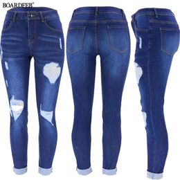 Jeans Women Ripped Hole Jeans Y2K Ladies Spring Autumn Casual High Waist Butt Lifting Stretch Denim Pencil Pants Elastic Slim Trousers