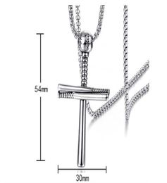 whole new juses Hip Hop Baseball Cross Pendant Necklace for Men Silver Colour Stainless Steel Necklace Ball Bat Chain Female J4261483