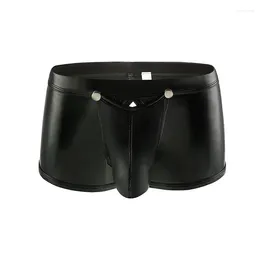 Underpants Sexy Gay Underwear Men Boxers Shorts Hollow Back Faux Leather Panties Man Solid Detachable Open Crotch M-XXL