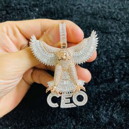 New Iced Out Bling Brick Angel Wings Pendant Necklace Tow Tone Plated CZ Heart shaped Wings Charming Necklace for Men and Women Hip Hop Jewellery