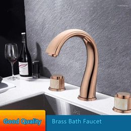 Bathroom Sink Faucets European Design Rose Gold Brass Faucet Three Holes Two Handles Basin Cold Mixer Good Quality Tap