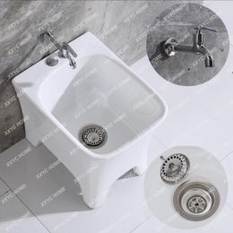 Bathroom Sink Faucets Ceramic Mop Pool Balcony Automatic Washing Small Household Square With Feet