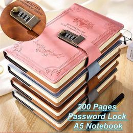 A5 200 Pages Retro Password Book with Lock Diary Thickened Creative Hand Ledger Student Notepad Stationery Notebook Binder 240111