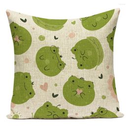 Pillow Green Cute Frog Cover Home Decoration Simple Children Room Polyester Linen Material Velvet Art Animal E2266