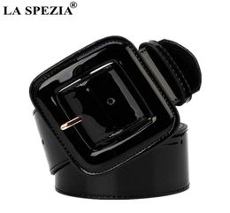 Women Belt Wide Ladies Belts Black Patent Leather Belt Women Genuine Leather Cowhide Fashion Big Buckle Square Belt for Dresses Q05407928