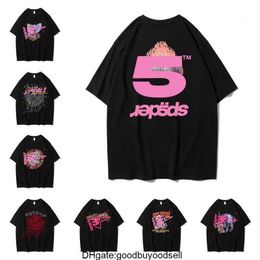 Men Women Best Quality Foaming Printing Spider Web Pattern T-shirt Fashion Top Tees Pink Young Thug Sp5der 555555 T Shirt K6ME