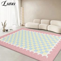 Living Room Plaid Plush Carpet Korean Style Imitation Cashmere Floor Mat Cartoon Kids Bedside Carpets Ins Checkerboard Area Rug 240111