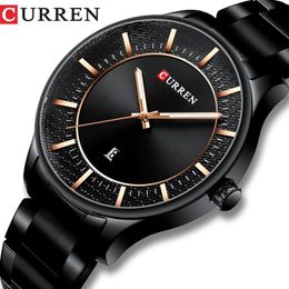 CURREN Top Brand Man Watches Clock Man Fashion Quartz Watches Men Business Steel Wristwatch with Date Classic Black Male215Z