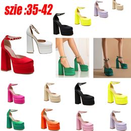 Party Sandals Block Heel Double Platform Women Sandals Evening Dress Heeled Sandals Cool Woman Shoes Square Toe Silk High Heels size35-42