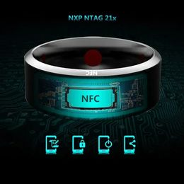 Fashion NFC Control Smart Ring Electronic Bluetooth Ring Solar Ring IC Rewritable Analogue Access Card Tag Key Ip68 Waterproof 240110