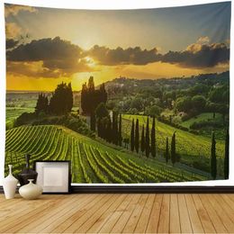 Vineyard View Tapestry Vineyard Scenics Winemaking Nature Landscape Tapestry Wall Hanging for Bedroom Living Room Dorm Decor 240110