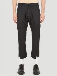 Pants Men's Slim Fit Personalised Split Octagon Pants Korean Fashion Asymmetrical Trend Raw Edge Pants Versatile Black Slim Pants