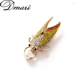 Brooches Dmari Women Brooch Delicate Pearled Cicada Lapel Pins Insect 4-Season Enamel Pin Luxury Party Accessories Jewellery For Clothing