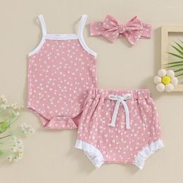 Clothing Sets 0-18M Born Girls Summer Outfits Floral Print Rib Sleeveless Romper Shorts Headband 3Pcs Baby Clothes