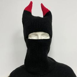 Monster Ears Ski Mask Balaclava Beanie Devil Horn Y2k Knit Cap Men Women Elastic Skull Hat Winter Warm Scarves Outdoor Halloween 240110