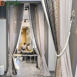 American Light Luxury Curtain For Living Room Bedroom Romantic Wedding Home Gradient Sequin Tulle Decor Sheer Drapes Custom #4 240110