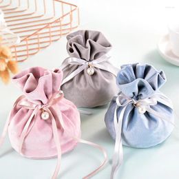 Gift Wrap 5/10/20pcs Luxury Packing Drawstring Velvet Pouch Bag For Jewellery Dragee Candy Boxes With Pearl Wedding Decor Sugar