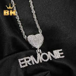 Necklaces THE BLING KING Custom Mini Initial Letter With Heart Bail Pendant Micro Paved CZ Personalised Name Plate Necklace Hiphop Jewellery