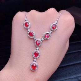 Pendants Nutural Ruby Sterling Silver Pendant Necklace Luxury Noble Jewellery Designers Y Shape Valentine Gifts Embellished with Diamond