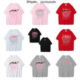 Men Women Best Quality Foaming Printing Spider Web Pattern T-shirt Fashion Top Tees Pink Young Thug Sp5der 555555 T Shirt 0QUE