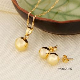 Designer Stud Earrings Ball Pendant Necklace Ball Jewellery SET Fine 24K Real Yellow Solid Gold GF Women Party Jewellery Best Gifts joias ouro mujer