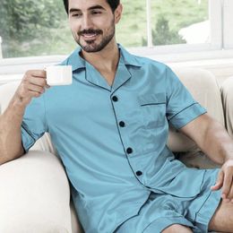 Men's Sleepwear Homewear Satin Pajamas Set Short Shirt&shorts 2Pcs Pyjamas Male Stain Loungewear Button Down Nightwear