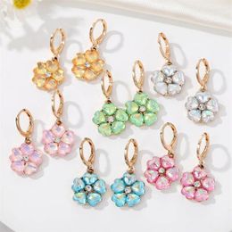 Dangle Earrings Bling Crystal Heart Flower Drop Earring For Women Gift Trendy Shiny Love Plant Circle Pendant Wedding Party Jewellery