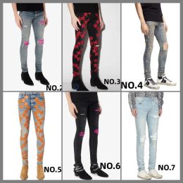 Man s designer jeans desinger pant Jeans imitation old ripped motorcycle slim straight leg jeans men's printed women's military fashion men's leggings Z6