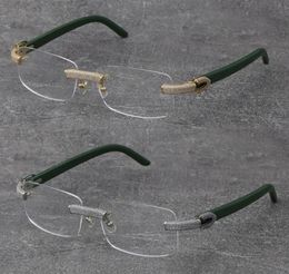 Whole Metal Mix Plank Arms Rimless Micropaved Diamond Set Frames Wooden Eyewear Myopic Glasses Male and Female 18K Gold Frame6319857